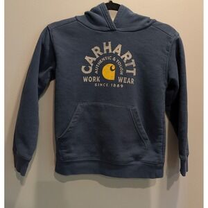 Carhartt Kids Blue Graphic Logo Pullover Hoodie Sweatshirt Size Small 8-10